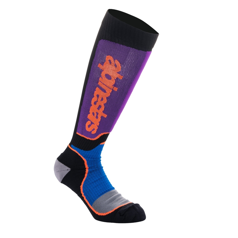 Nogavice Alpinestars MX Plus črno-oranžno-vijolično-modro-sive