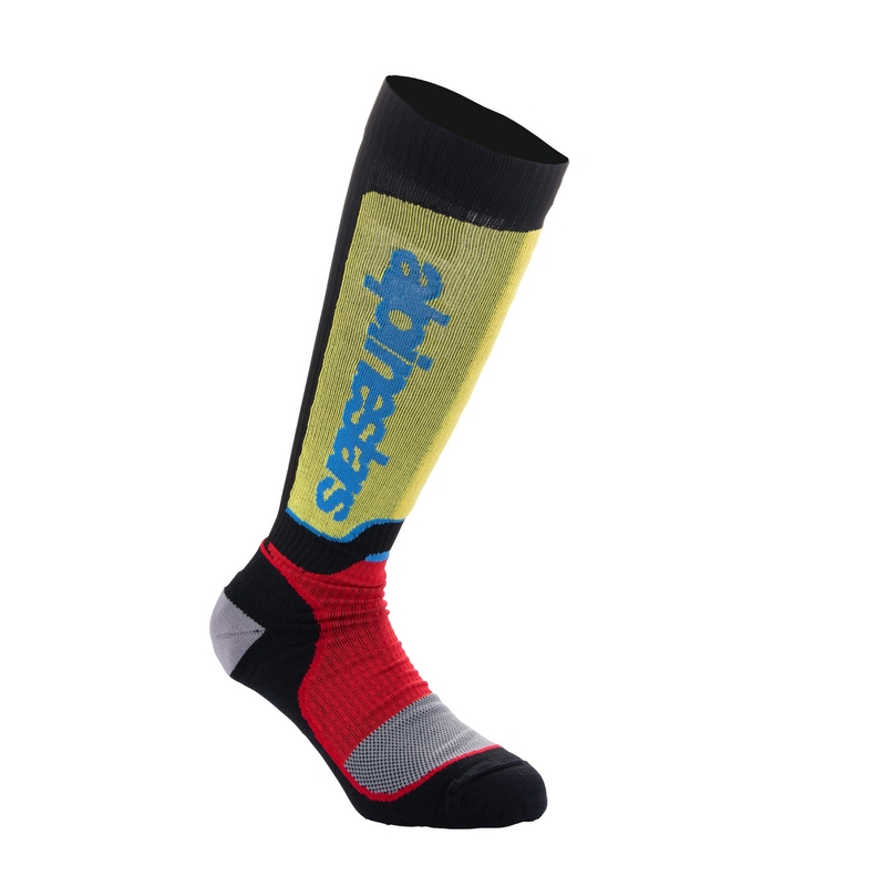 Alpinestars MX Plus otroške nogavice črno-rdeče fluo-rumene fluo-modre