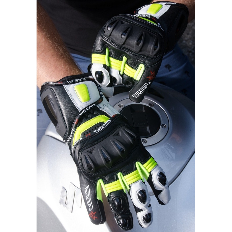 Motoristične rokavice RSA Spacer black-white-fluo yellow razprodaja
