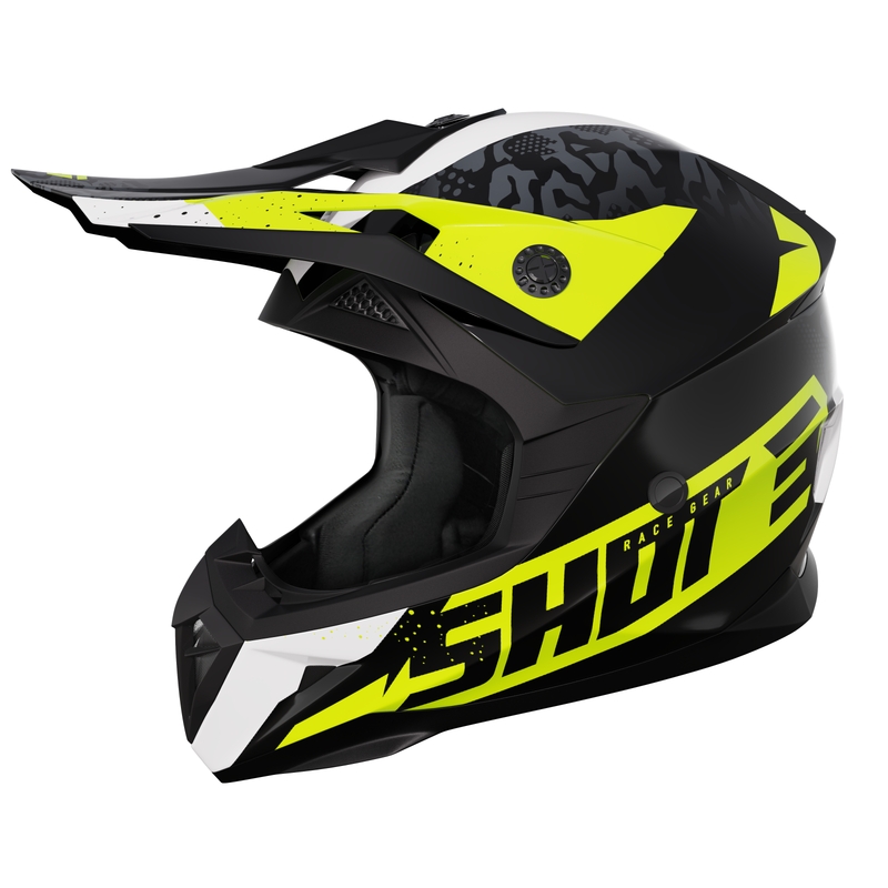 Otroška motokros čelada Shot Pulse Airfit sijajna črno-bela-fluo rumena razprodaja