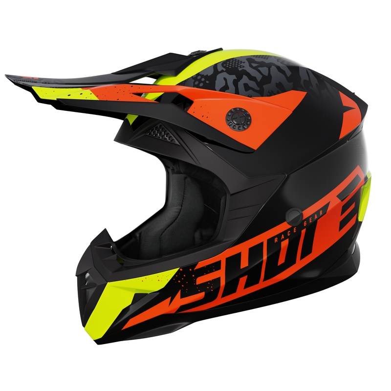 Otroška motokros čelada Shot Pulse Airfit sijajna črna-fluo rumeno-oranžna razprodaja