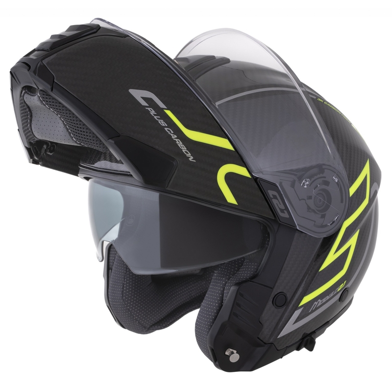Preklopna čelada Cassida Modulo 2.1 Plus Carbon fluo rumeno-srebrno-črna
