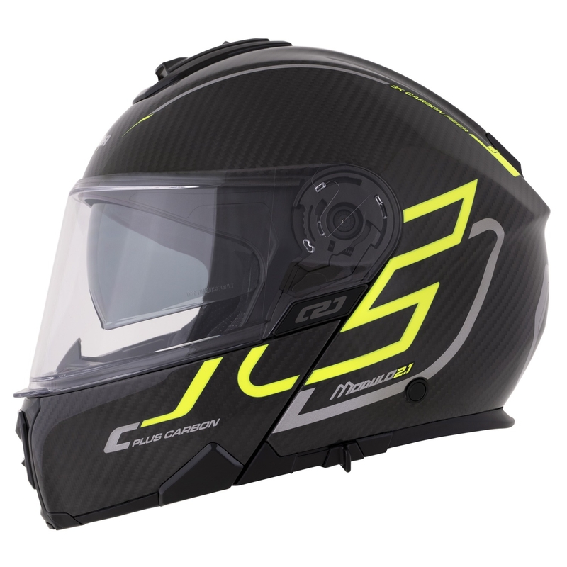 Preklopna čelada Cassida Modulo 2.1 Plus Carbon fluo rumeno-srebrno-črna