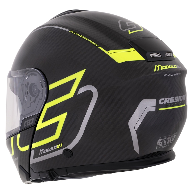 Preklopna čelada Cassida Modulo 2.1 Plus Carbon fluo rumeno-srebrno-črna