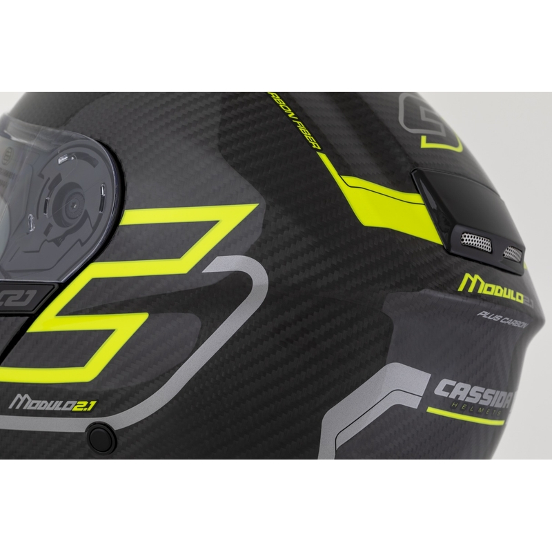 Preklopna čelada Cassida Modulo 2.1 Plus Carbon fluo rumeno-srebrno-črna