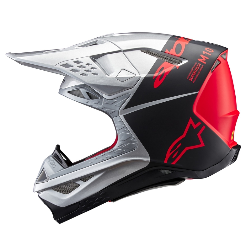 Motokros čelada Alpinestars Supertech S-M10 Flood mat srebrno-črno-oranžna fluo