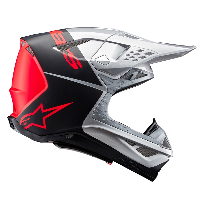 Motokros čelada Alpinestars Supertech S-M10 Flood mat srebrno-črno-oranžna fluo