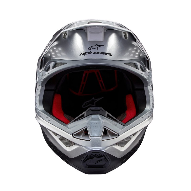 Motokros čelada Alpinestars Supertech S-M10 Flood mat srebrno-črno-oranžna fluo