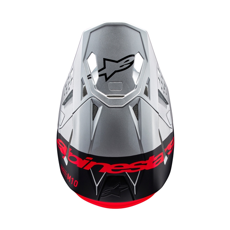 Motokros čelada Alpinestars Supertech S-M10 Flood mat srebrno-črno-oranžna fluo