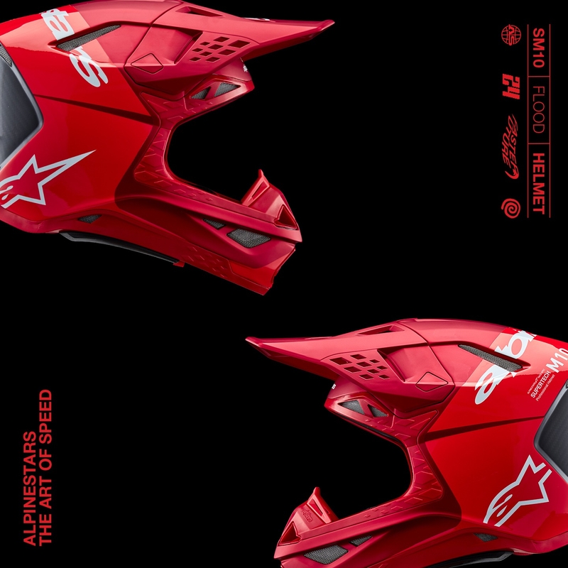 Motokros čelada Alpinestars Supertech S-M10 Flood mat fluo rdeče-rdeča