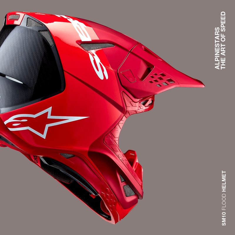 Motokros čelada Alpinestars Supertech S-M10 Flood mat fluo rdeče-rdeča