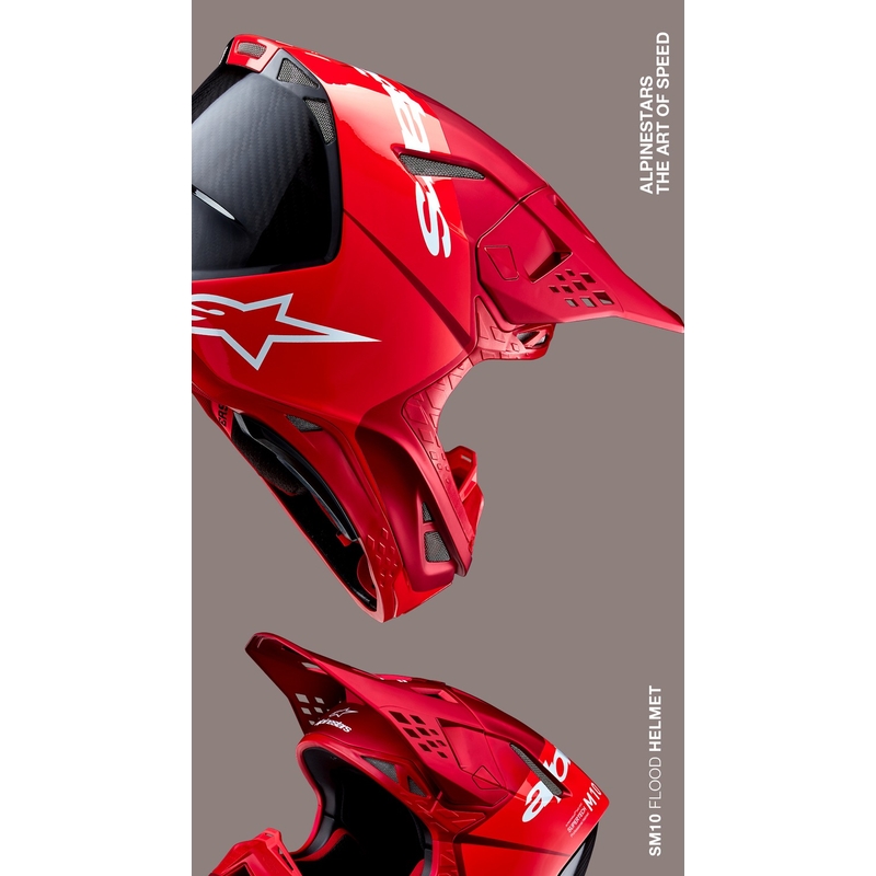 Motokros čelada Alpinestars Supertech S-M10 Flood mat fluo rdeče-rdeča