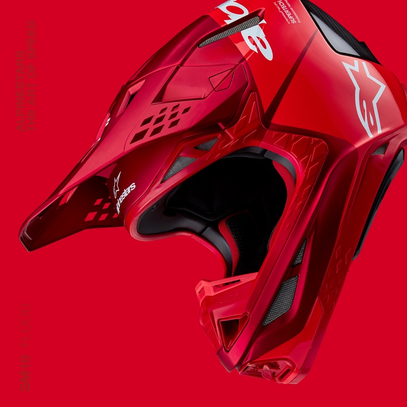 Motokros čelada Alpinestars Supertech S-M10 Flood mat fluo rdeče-rdeča