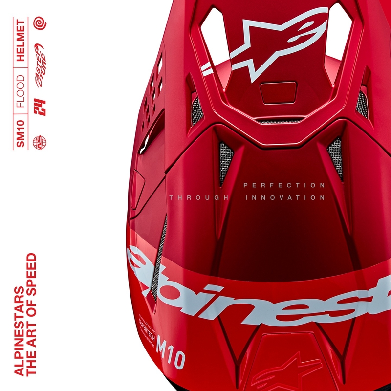 Motokros čelada Alpinestars Supertech S-M10 Flood mat fluo rdeče-rdeča