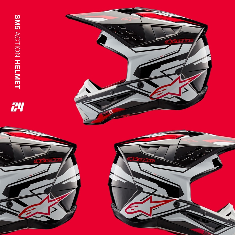 Alpinestars S-M5 Action 2 motokros čelada črno-bela-fluo rdeča
