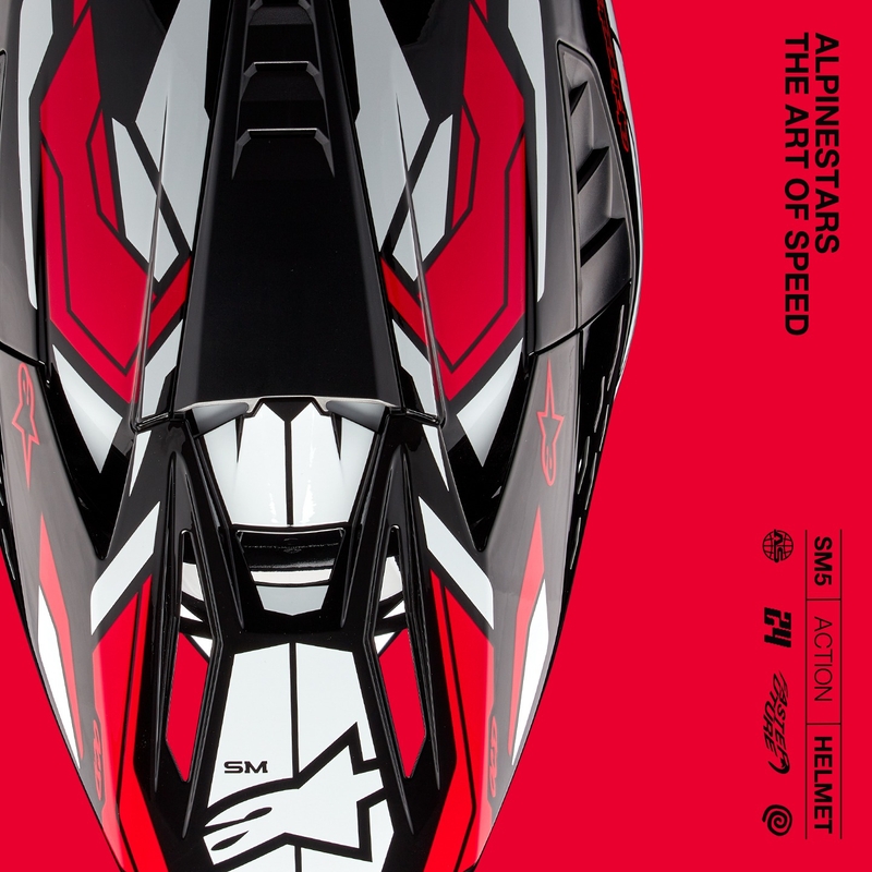 Alpinestars S-M5 Action 2 motokros čelada črno-bela-fluo rdeča