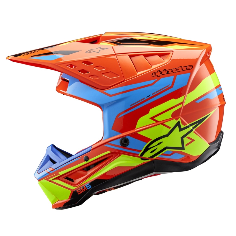 Motokros čelada Alpinestars S-M5 Action 2 fluo oranžna-svetlo modra-fluo rumena
