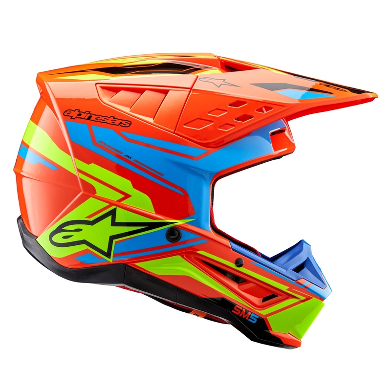 Motokros čelada Alpinestars S-M5 Action 2 fluo oranžna-svetlo modra-fluo rumena