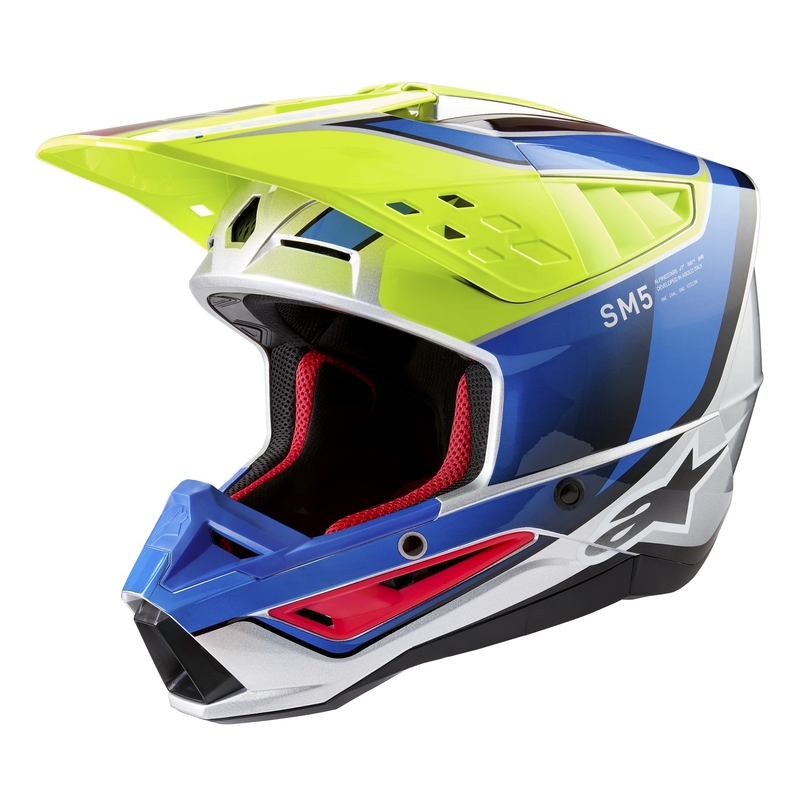Motokros čelada Alpinestars S-M5 Sail fluo rumeno-modra-srebrna