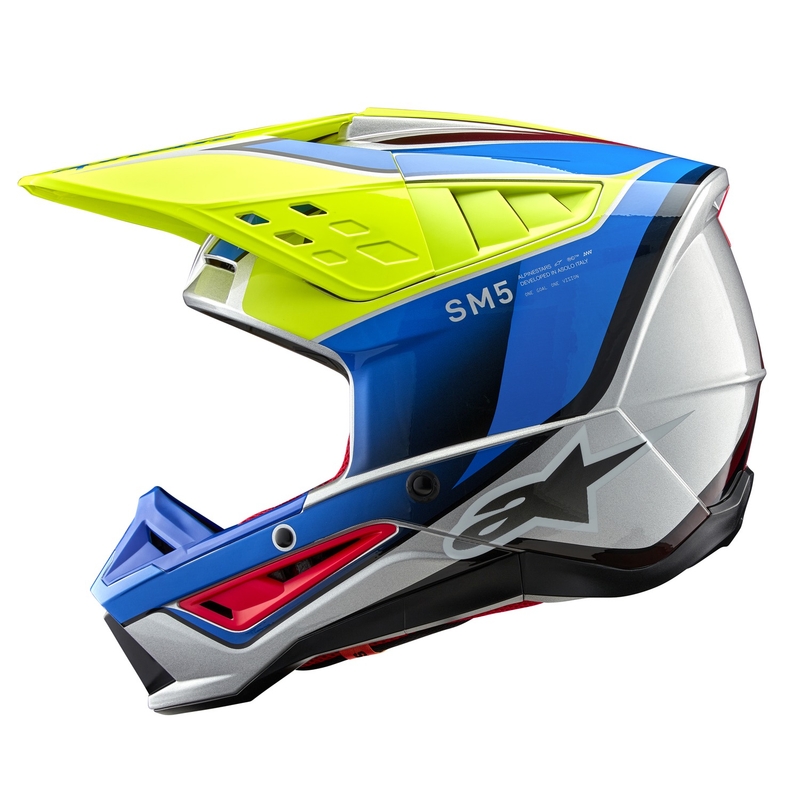 Motokros čelada Alpinestars S-M5 Sail fluo rumeno-modra-srebrna