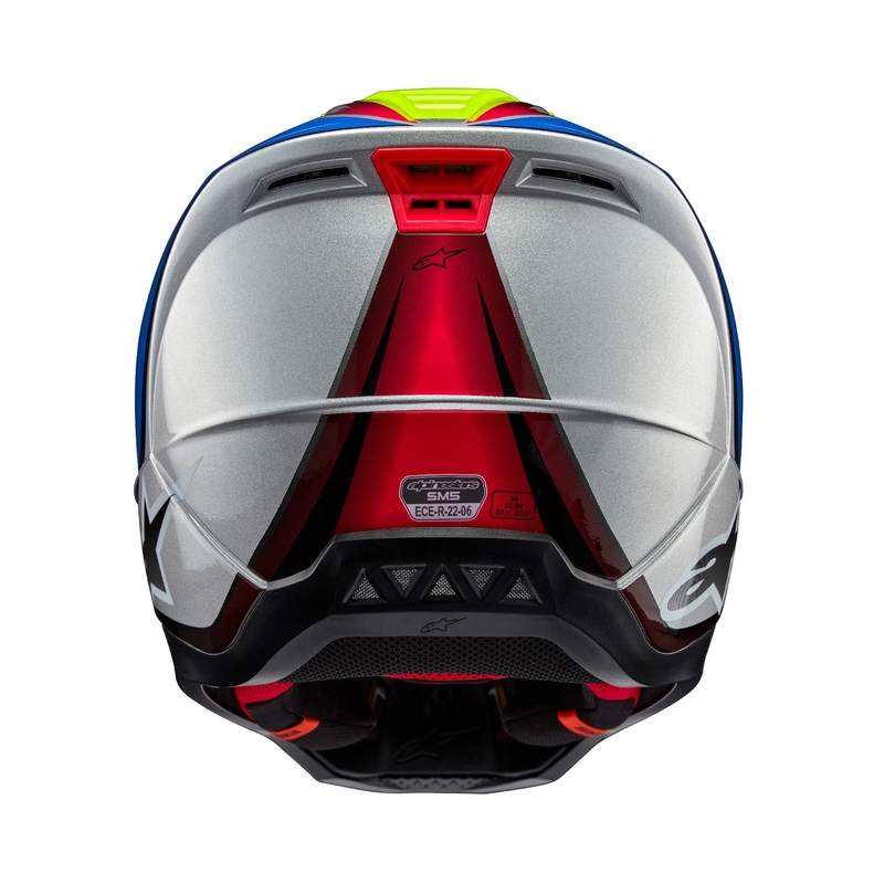 Motokros čelada Alpinestars S-M5 Sail fluo rumeno-modra-srebrna