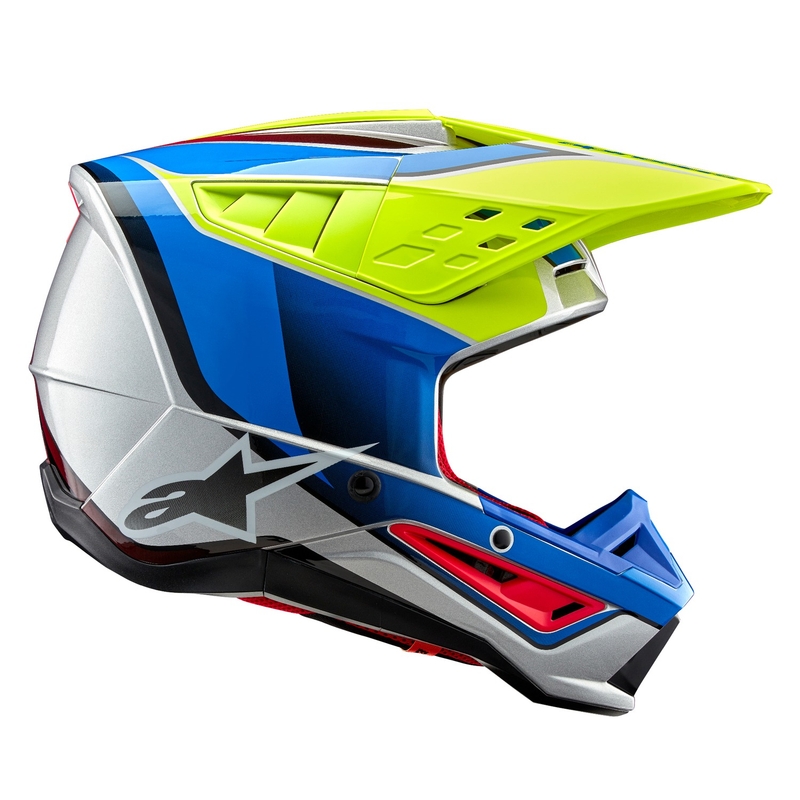 Motokros čelada Alpinestars S-M5 Sail fluo rumeno-modra-srebrna