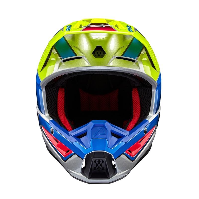 Motokros čelada Alpinestars S-M5 Sail fluo rumeno-modra-srebrna