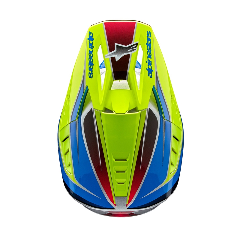 Motokros čelada Alpinestars S-M5 Sail fluo rumeno-modra-srebrna