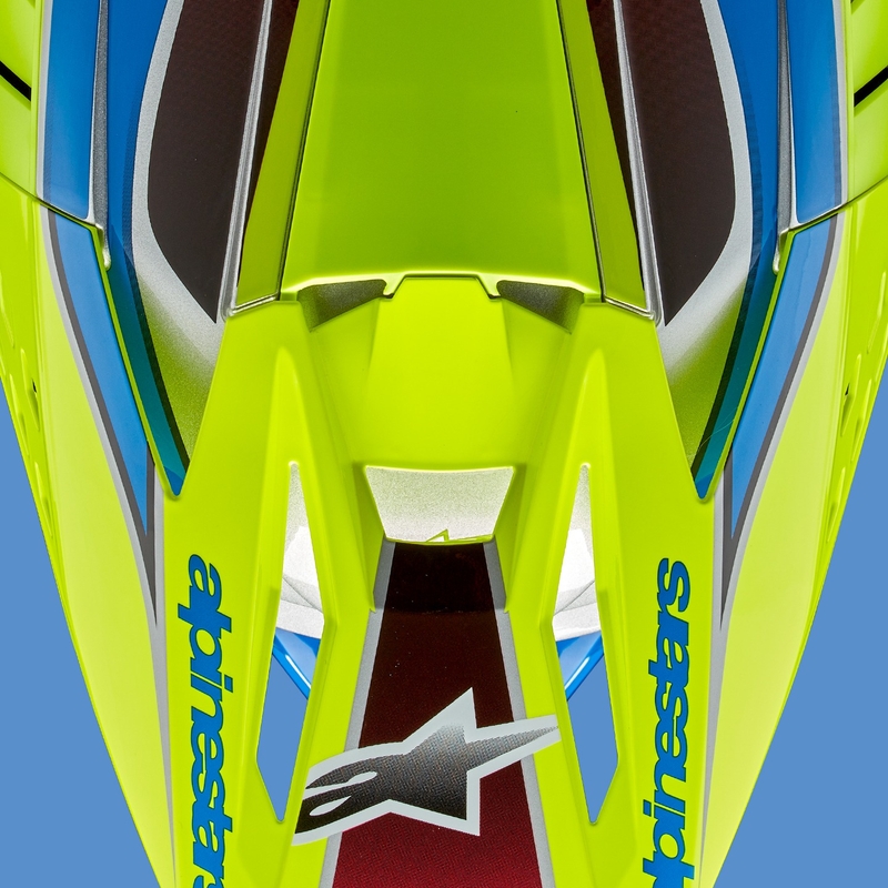 Motokros čelada Alpinestars S-M5 Sail fluo rumeno-modra-srebrna