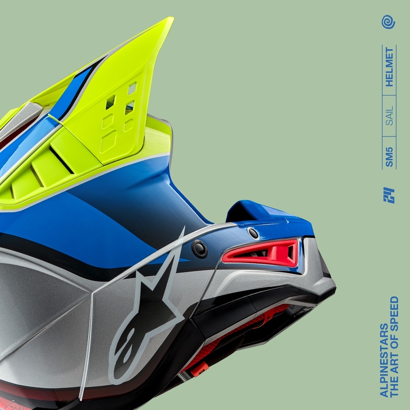 Motokros čelada Alpinestars S-M5 Sail fluo rumeno-modra-srebrna