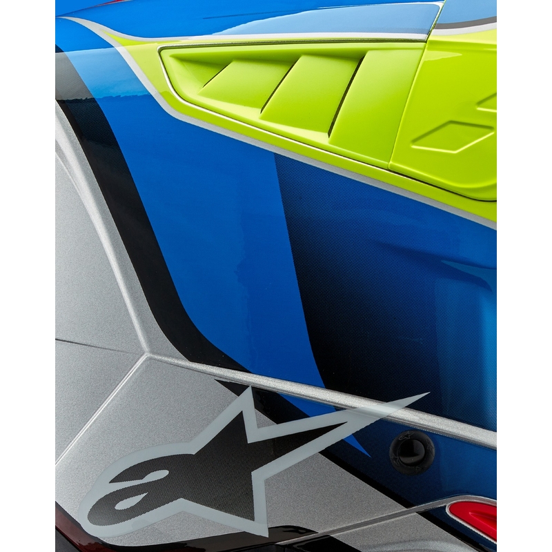 Motokros čelada Alpinestars S-M5 Sail fluo rumeno-modra-srebrna