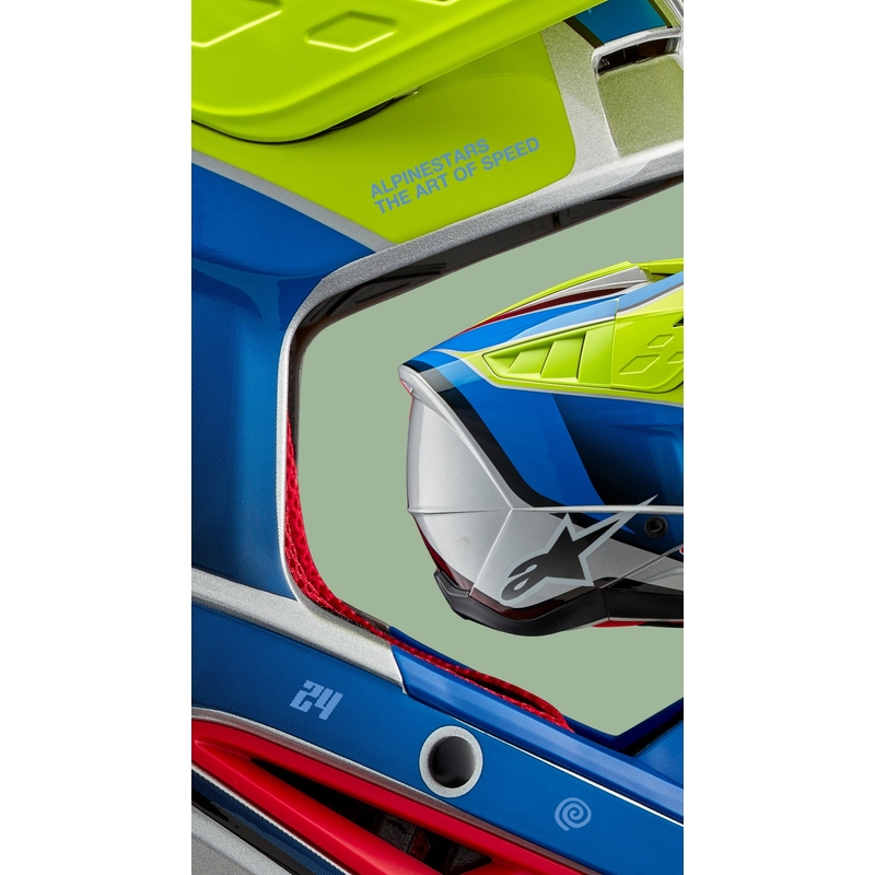 Motokros čelada Alpinestars S-M5 Sail fluo rumeno-modra-srebrna