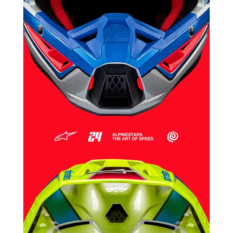 Motokros čelada Alpinestars S-M5 Sail fluo rumeno-modra-srebrna