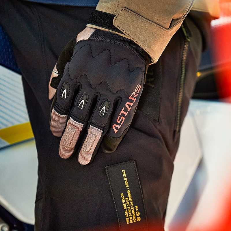 Motokros rokavice Alpinestars Techdura črno-rjave-fluo rdeče barve