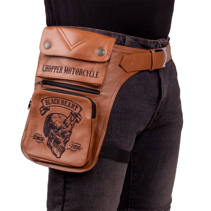 BLACK HEART W-TEC Devil Skull rjav usnjen žep na stegnu