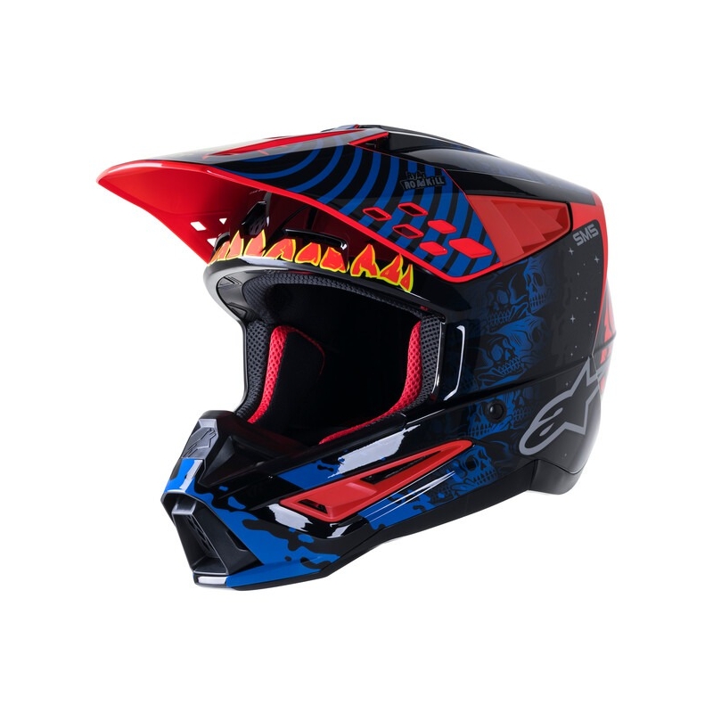 Alpinestars S-M5 Solar Flare motokros čelada črna-modra-fluo rdeča-fluo rumena razprodaja