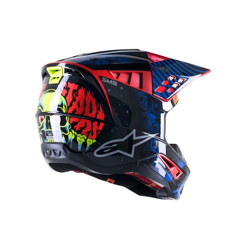 Alpinestars S-M5 Solar Flare motokros čelada črna-modra-fluo rdeča-fluo rumena razprodaja
