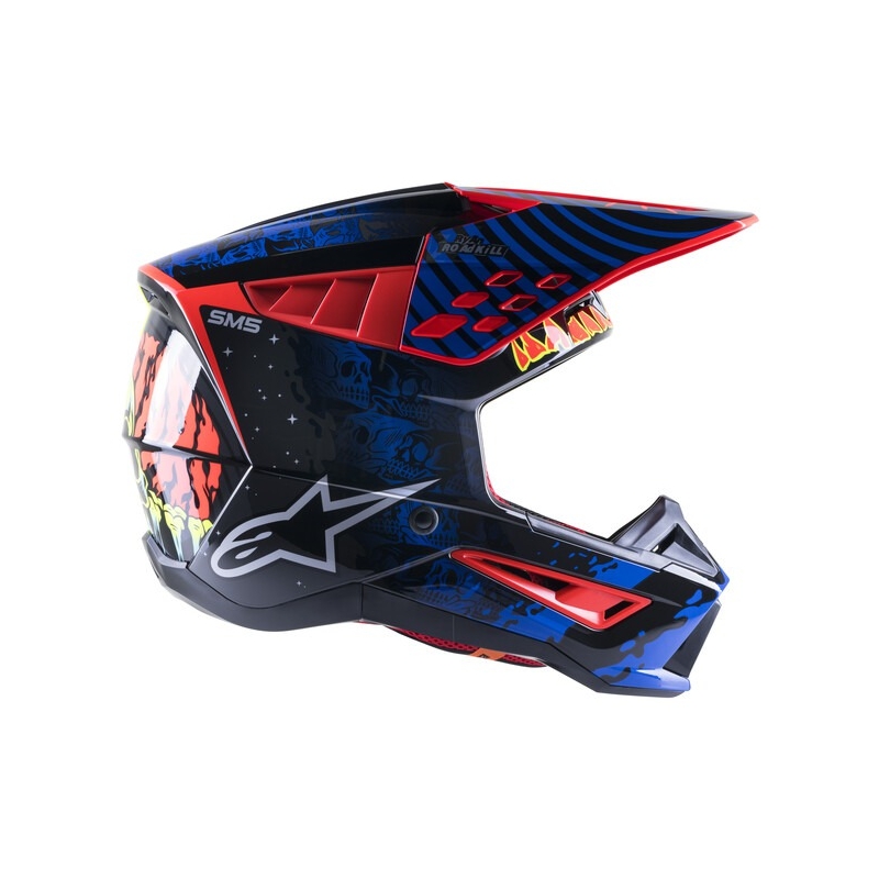 Alpinestars S-M5 Solar Flare motokros čelada črna-modra-fluo rdeča-fluo rumena razprodaja