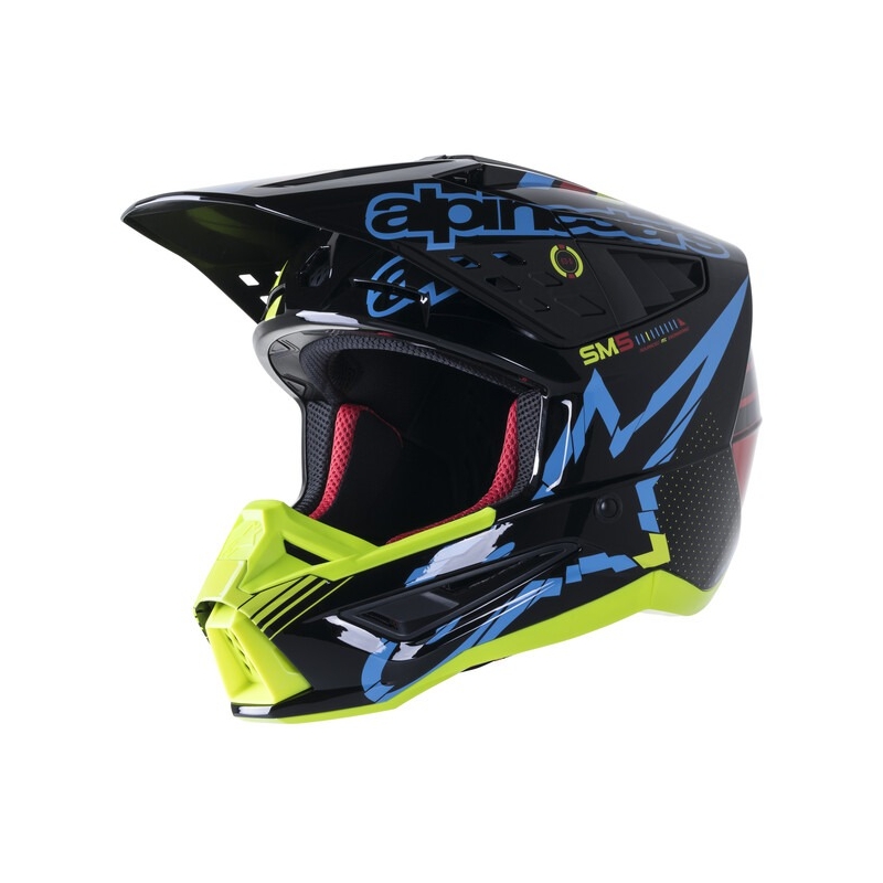 Motokros čelada Alpinestars S-M5 Action fluo rumeno-črna-modra-temno rdeča