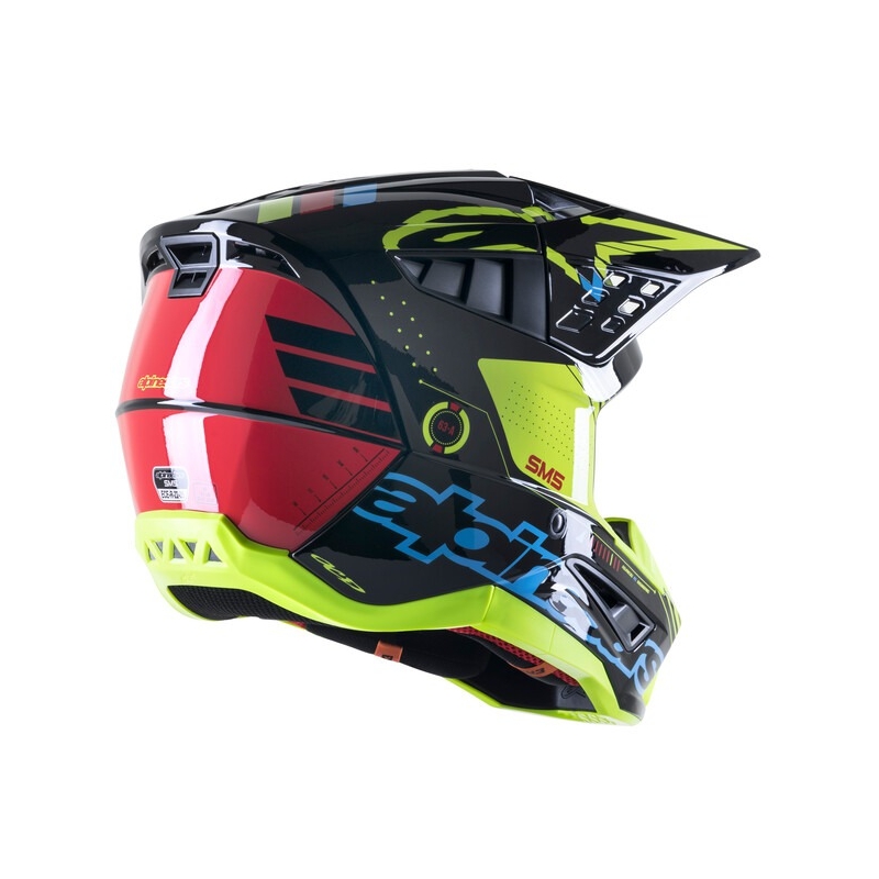 Motokros čelada Alpinestars S-M5 Action fluo rumeno-črna-modra-temno rdeča