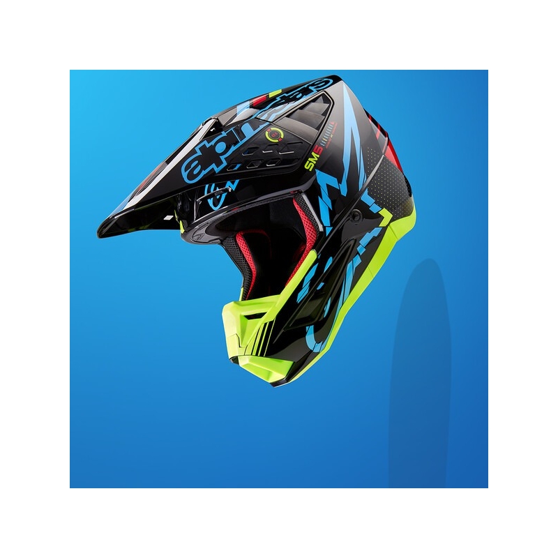Motokros čelada Alpinestars S-M5 Action fluo rumeno-črna-modra-temno rdeča
