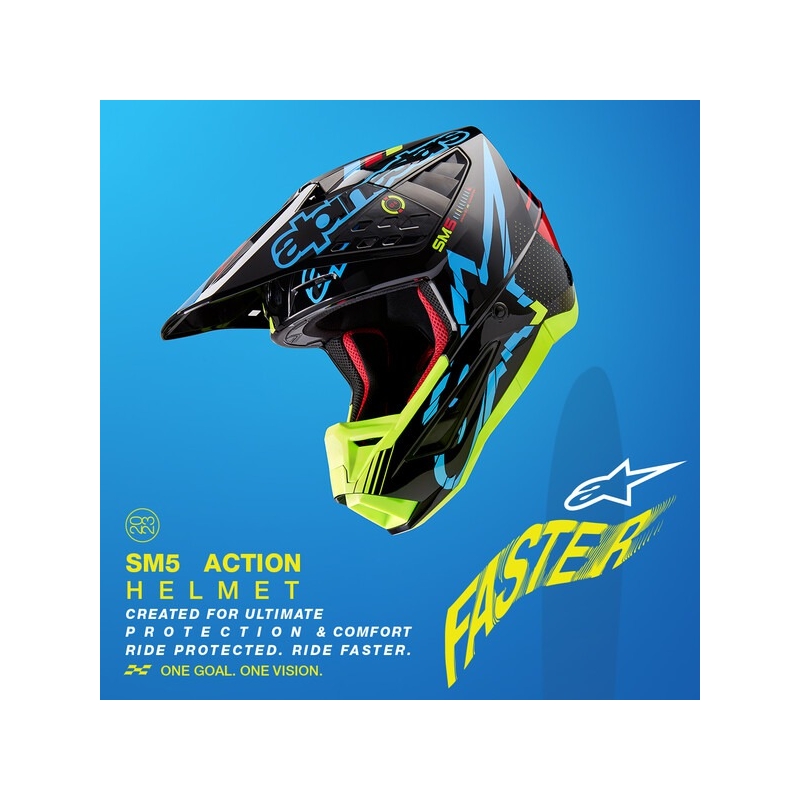 Motokros čelada Alpinestars S-M5 Action fluo rumeno-črna-modra-temno rdeča