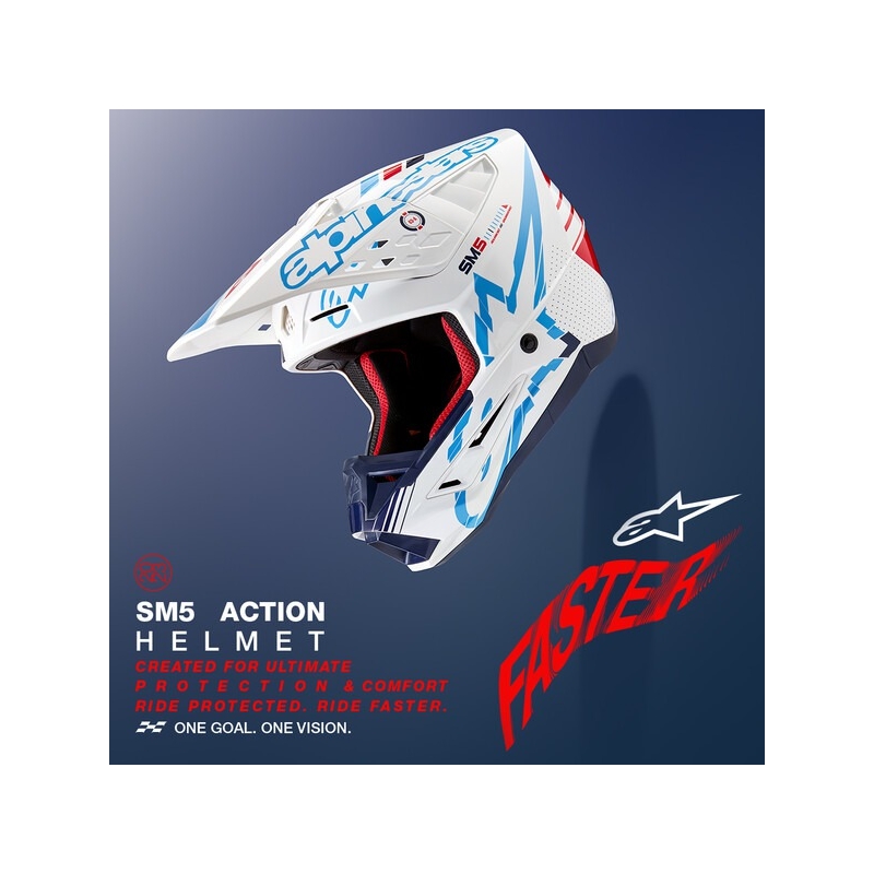 Alpinestars S-M5 Action motokros čelada bela-modra-črna-temno rdeča