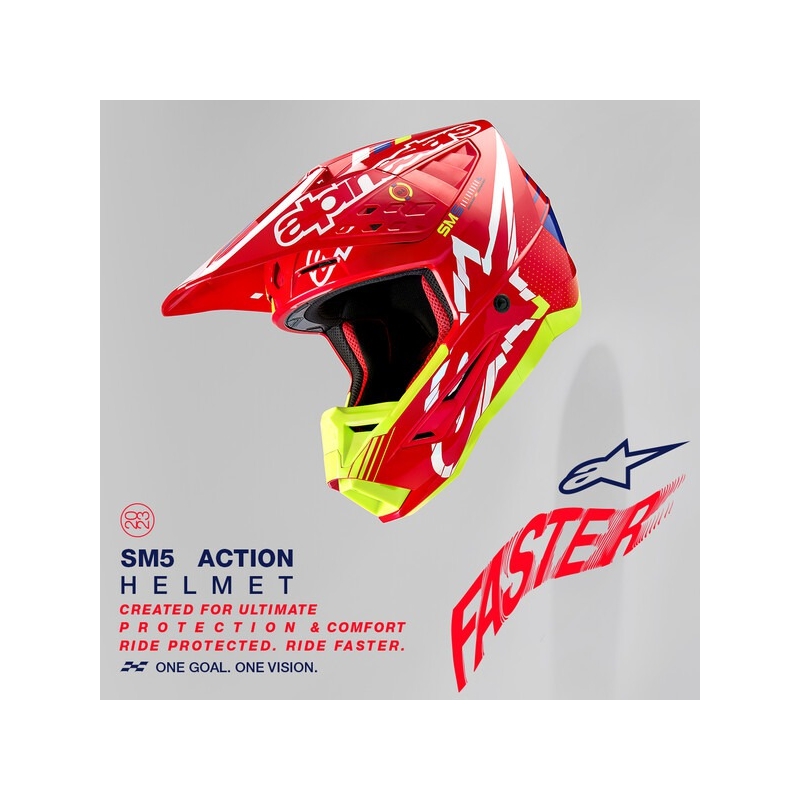 Alpinestars S-M5 Action motokros čelada rdeče-fluo rumeno-belo modra