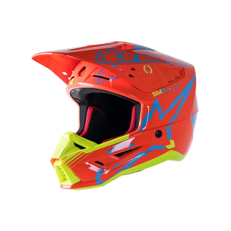 Alpinestars S-M5 Action motokros čelada oranžno-fluo rumeno-svetlo modra