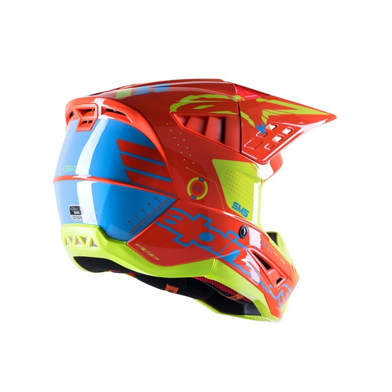 Alpinestars S-M5 Action motokros čelada oranžno-fluo rumeno-svetlo modra