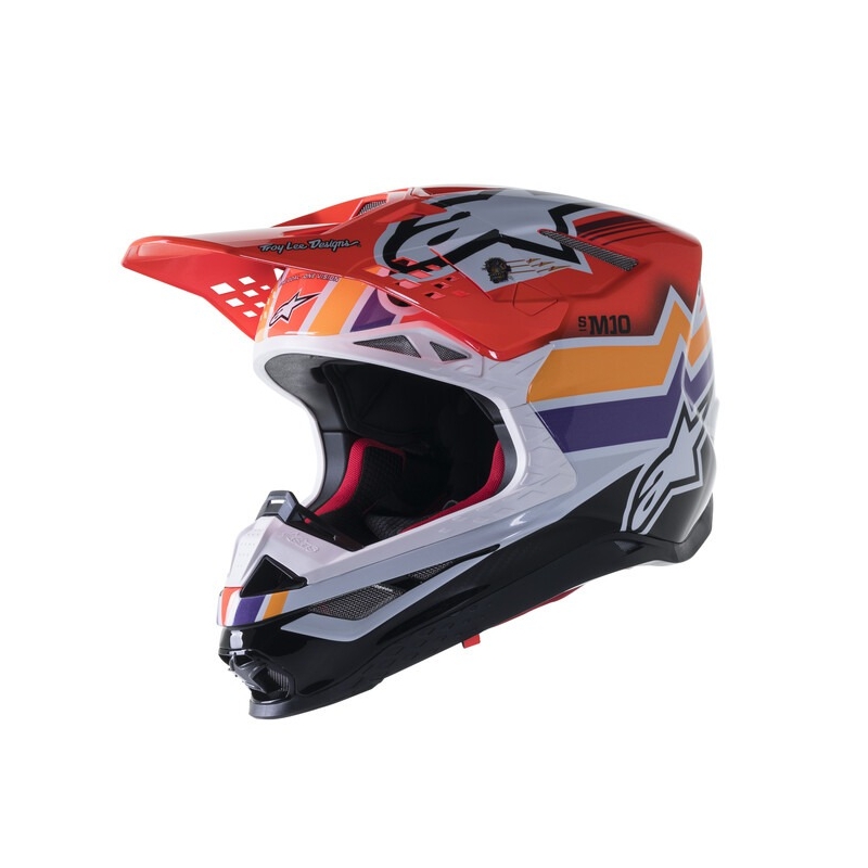 Alpinestars Supertech S-M10 motokros čelada Troy Lee Designs Edition oranžno-rumena-vijolično-bela črna