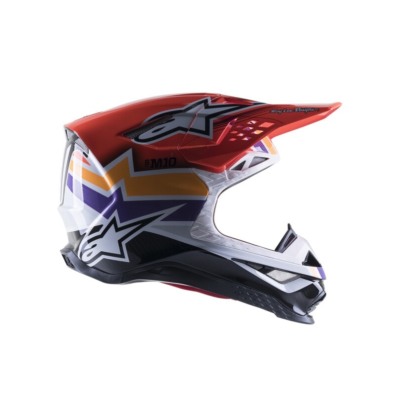 Alpinestars Supertech S-M10 motokros čelada Troy Lee Designs Edition oranžno-rumena-vijolično-bela črna