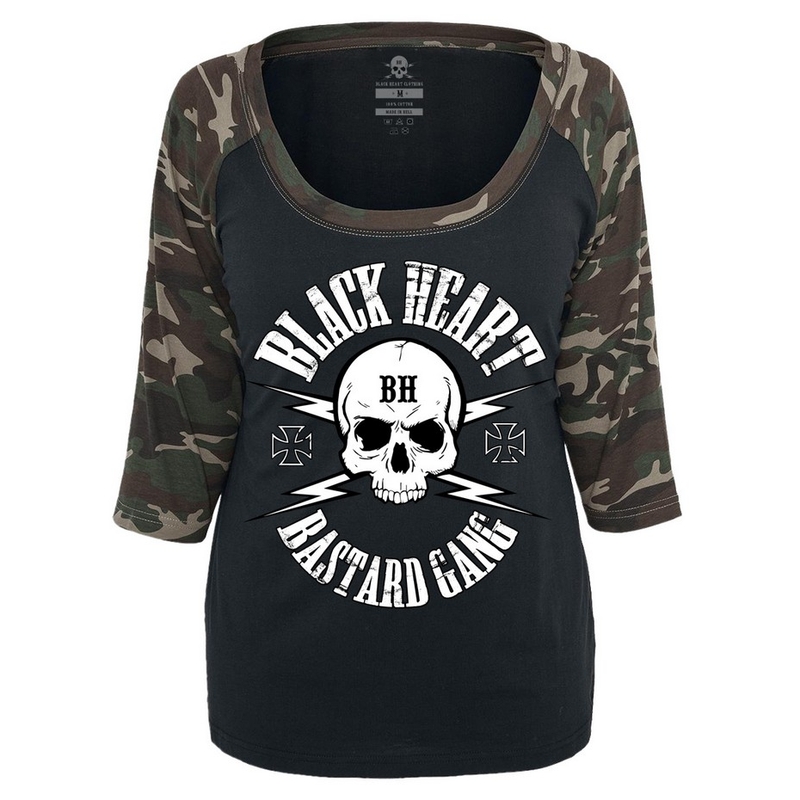 Ženska črna Heart Bastard Skull Camo T-Shirt razprodaja