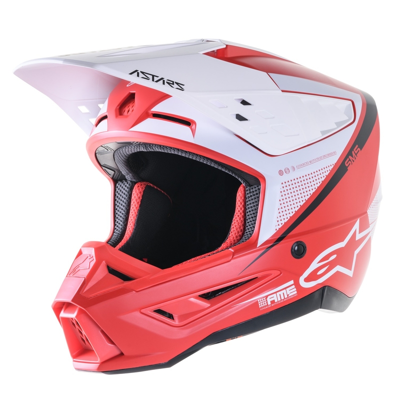Motokros čelada Alpinestars S-M5 Rayon rdeče-belo-črna mat